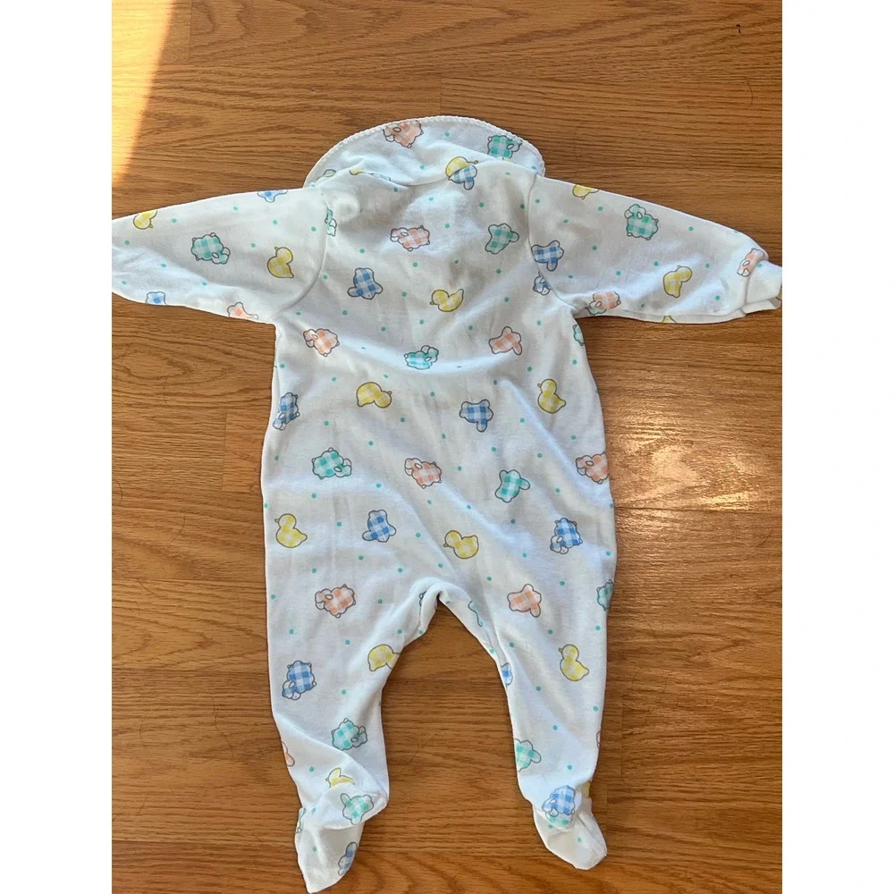 Vintage Carters Baby Footed Sleeper Sheep Duck Gingham Pastel White Med 12-17lb